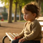 Enfant assis seul sur un banc au coucher du soleil, illustrant le vide laissé par l'absence paternelle et ses répercussions à l'âge adulte