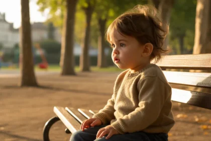 Enfant assis seul sur un banc au coucher du soleil, illustrant le vide laissé par l'absence paternelle et ses répercussions à l'âge adulte