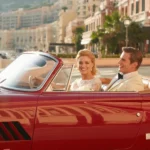 Charles Leclerc et Alexandra Saint-Mleux dans une Ferrari 250 Testa Rossa lors de leur mariage civil à Monaco le 28 février 2026