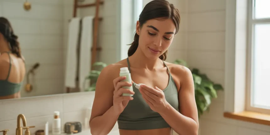 Femme appliquant un déodorant naturel, illustrant l'expérience de vivre sans déodorant pendant 6 ans