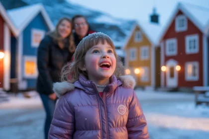 Enfant émerveillé devant le village d'Arendelle de la Reine des Neiges à Disneyland Paris Disney Adventure World 2026