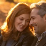 Couple heureux à l'extérieur illustrant la différence d'âge idéale dans un couple selon la science