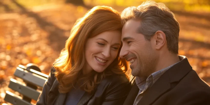 Couple heureux à l'extérieur illustrant la différence d'âge idéale dans un couple selon la science