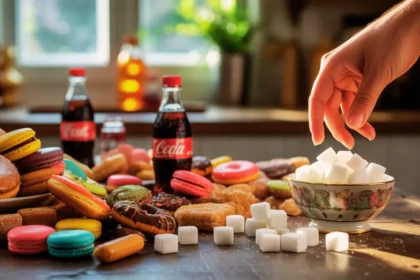 Aliments sucrés variés sur une table, illustrant les signes d'une consommation excessive de sucre