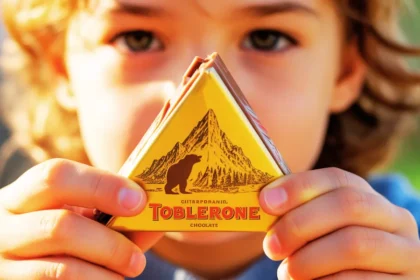 Barre de Toblerone avec l'ours caché dans le logo de la montagne suisse