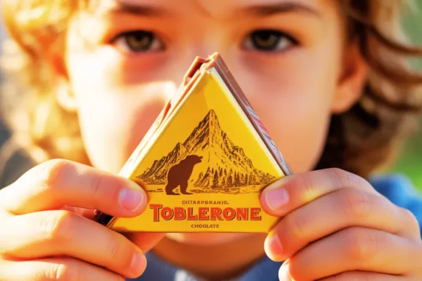 Barre de Toblerone avec l'ours caché dans le logo de la montagne suisse